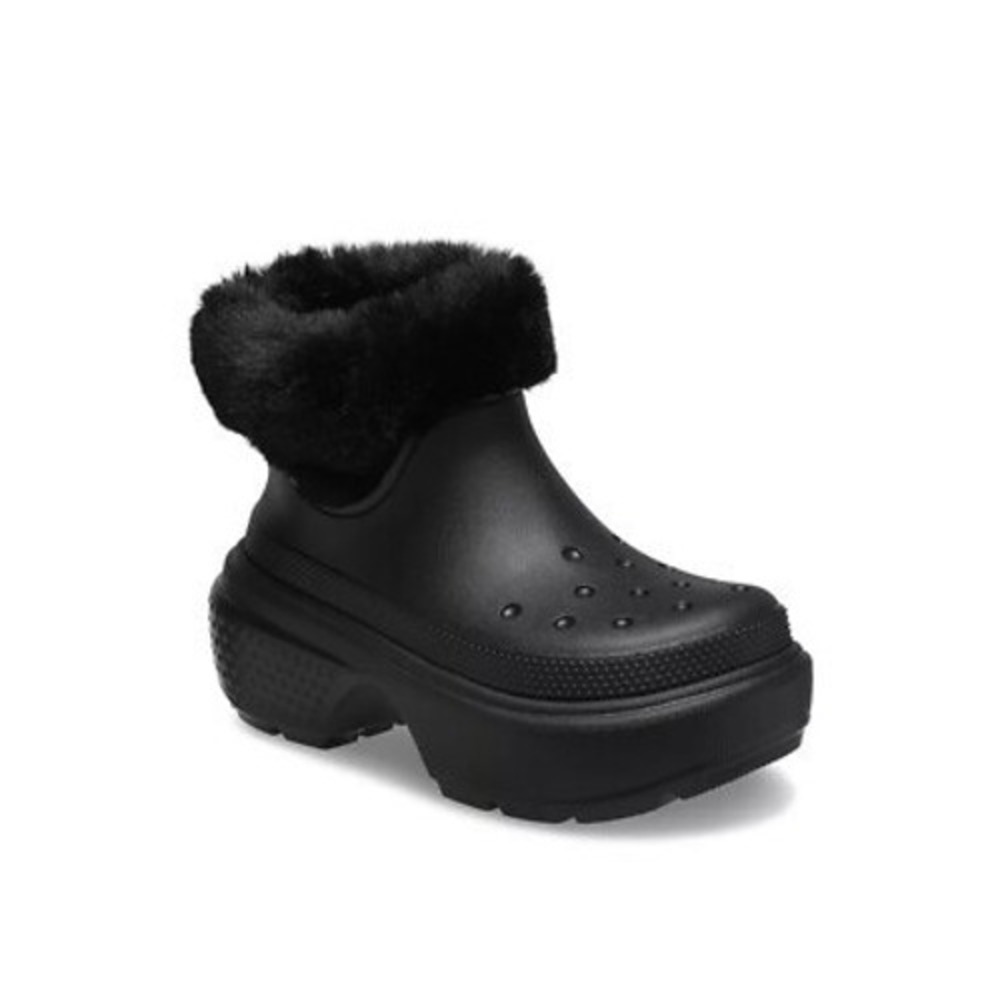 NWT Crocs Stomp Lined Boot Black Faux Fur Platform Ankle Boots Size 9